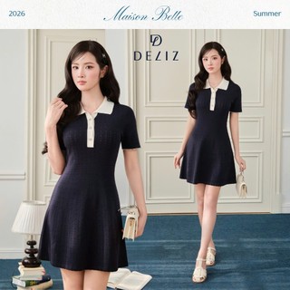 DELIZ PREMIUM - Váy len nữ cổ polo dáng xòe tiểu thư dệt nhiều lỗ thoáng khí mềm mịn cao cấp VA280 (Tặng túi giấy)