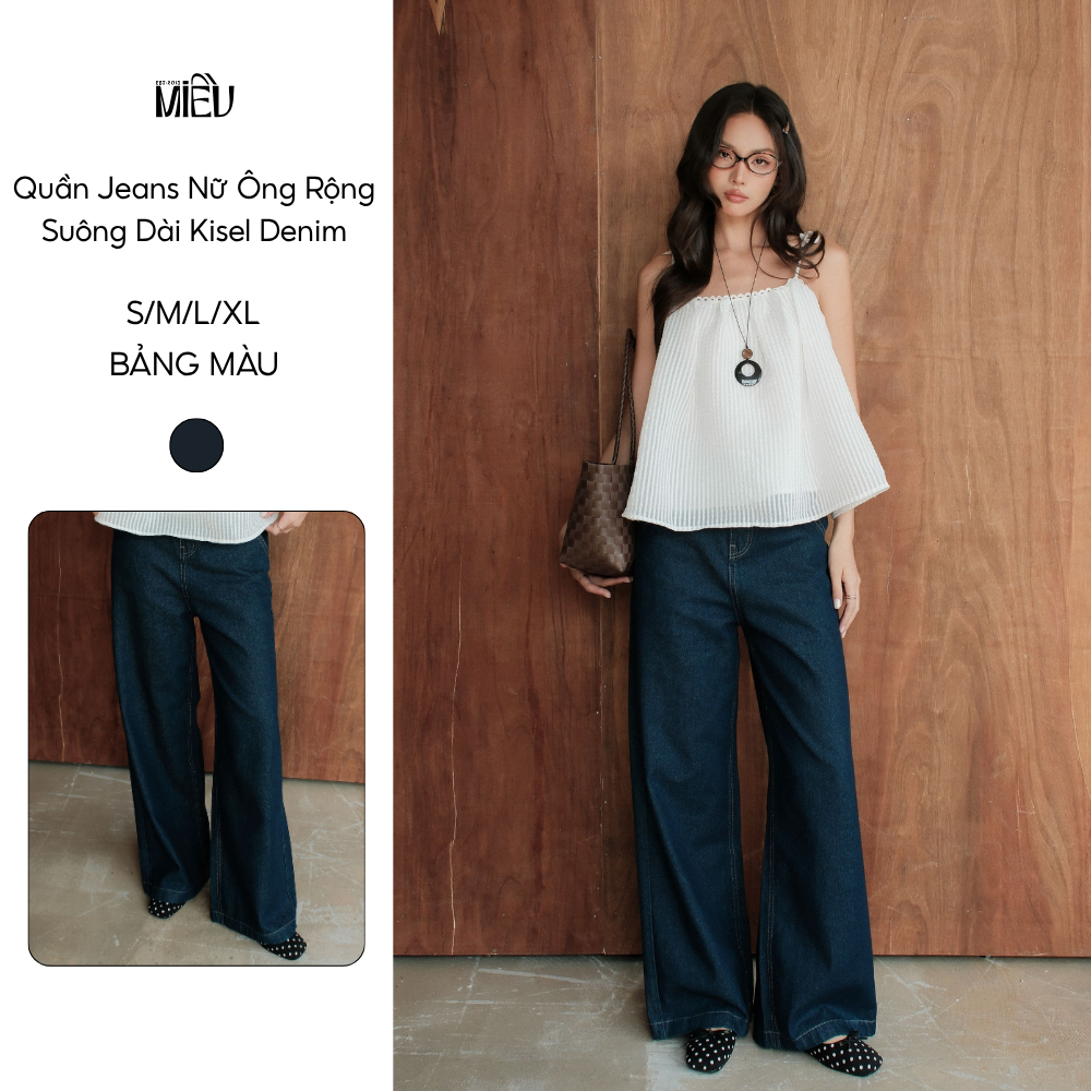 Quần Jeans Nữ Ông Rộng Suông Dài Kisel Miều Est.2013 Denim Lưng Cao Xanh Đậm