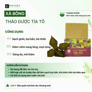 Xà Bông Tắm Dầu Dừa - Mù U - Tía  Tô VIETKET 100g - Sạch Ghét, Giảm Mụn, Không Nhờn