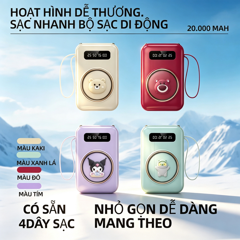 Pin dự phòng 20000mAh - Thiết kế nhỏ gọn, phụ kiện sạc điện thoại di động, phù hợp với nhiều thiết bị. Dung lượng pin lớ | BigBuy360 - bigbuy360.vn