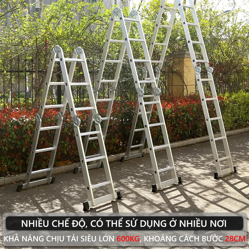 Thang nhôm gấp 4 đoạn chữ A 14 tư thế sử dụng Chống ẩm, chống gỉ cao 3.7m/4.7m/5.7m