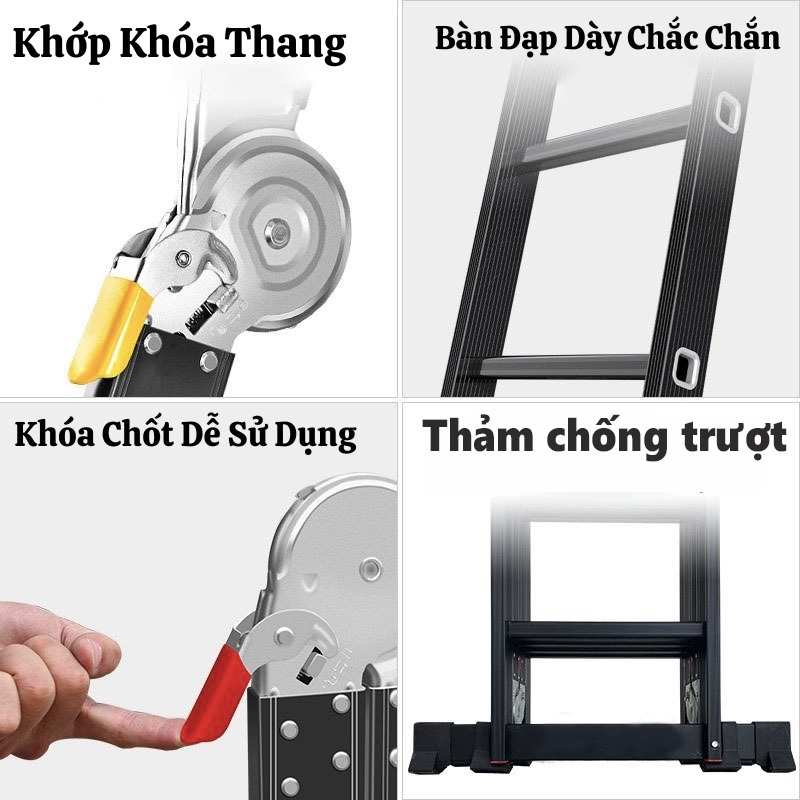 Thang nhôm gấp 4 đoạn chữ A 14 tư thế sử dụng Chống ẩm, chống gỉ cao 3.7m/4.7m/5.7m