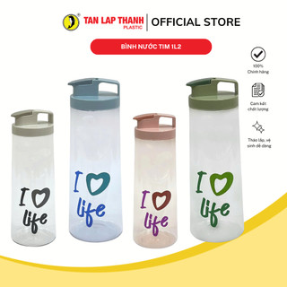 Bình nước trái tim Tân Lập Thành 1.2L/1.6L, bình nước nhựa tone nhật an toàn bền đẹp màu pastel