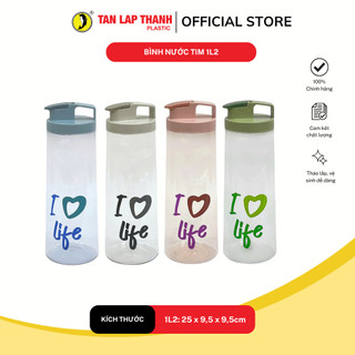 Bình nước trái tim Tân Lập Thành 1.2L/1.6L, bình nước nhựa tone nhật an toàn bền đẹp màu pastel