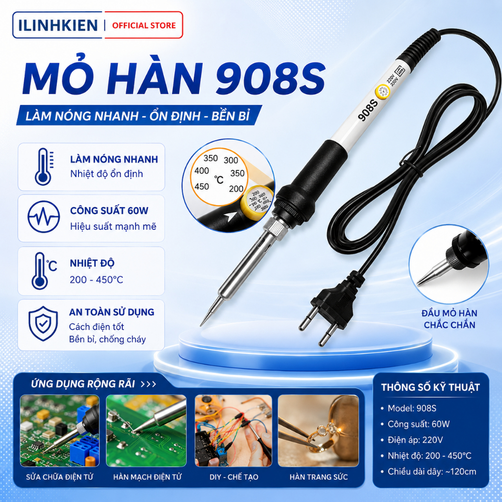 Mỏ hàn thiếc 908S 60W 220V điều chỉnh nhiệt độ chất lượng cao ILinhkien