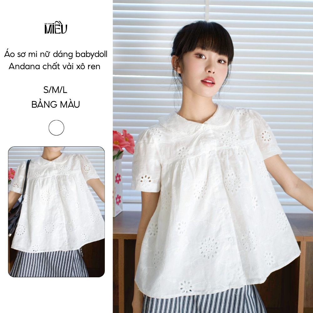 Áo sơ mi nữ dáng babydoll Andana Miều Est.2013 chất vải xô ren đứng form