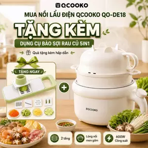 Nồi lẩu điện QCOOKO QO-DE18, lòng nồi chống dính, điều chỉnh 3 mức nhiệt nắp nồi tiện dụng bảo hành 12 tháng