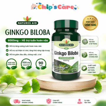 Viên uống bổ não Natures Aid Ginkgo Biloba 6000mg lọ 90 viên