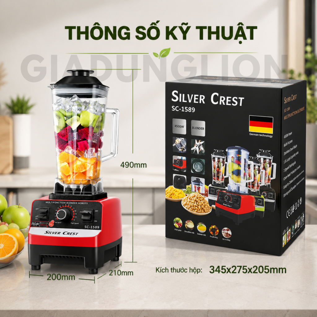 [𝐠𝐢𝐚𝐝𝐮𝐧𝐠𝐋𝐈𝐎𝐍] Máy Xay Sinh Tố Đa Năng KAW SILVER CREST SC-1589 Máy Xay Công Nghiệp 2 Cối Xay Công Suất 4500W - ảnh 9