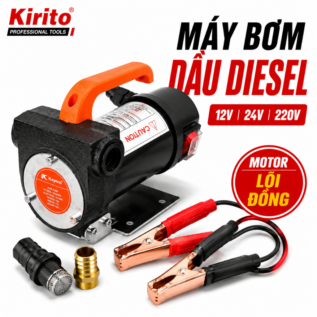 Máy Bơm Dầu Diesel Kapusi - 12V/24V/220V, Bơm Xăng, Dầu Nhớt, Chất Lỏng Nhanh Chóng