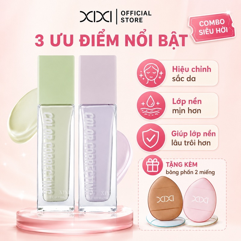Kem lót hiệu chỉnh sắc da XIXI D555 — Chất kem mỏng nhẹ, cấp ẩm, tạo lớp nền mịn màng và tự nhiên.