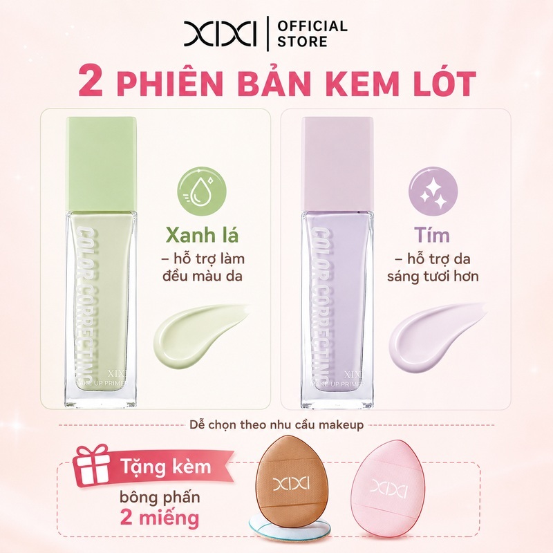 Kem lót hiệu chỉnh sắc da XIXI D555 — Chất kem mỏng nhẹ, cấp ẩm, tạo lớp nền mịn màng và tự nhiên.