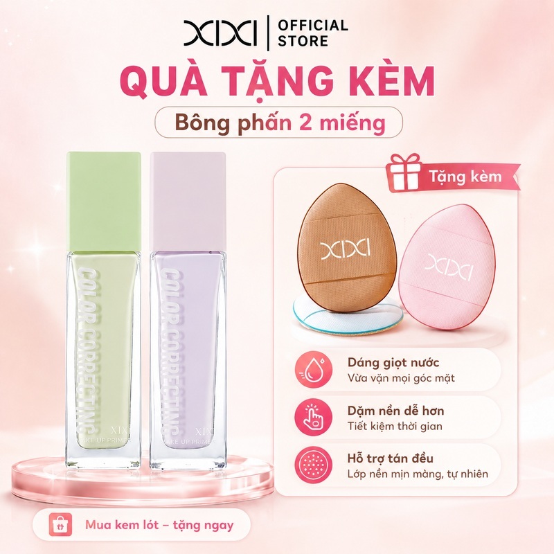 Kem lót hiệu chỉnh sắc da XIXI D555 — Chất kem mỏng nhẹ, cấp ẩm, tạo lớp nền mịn màng và tự nhiên.