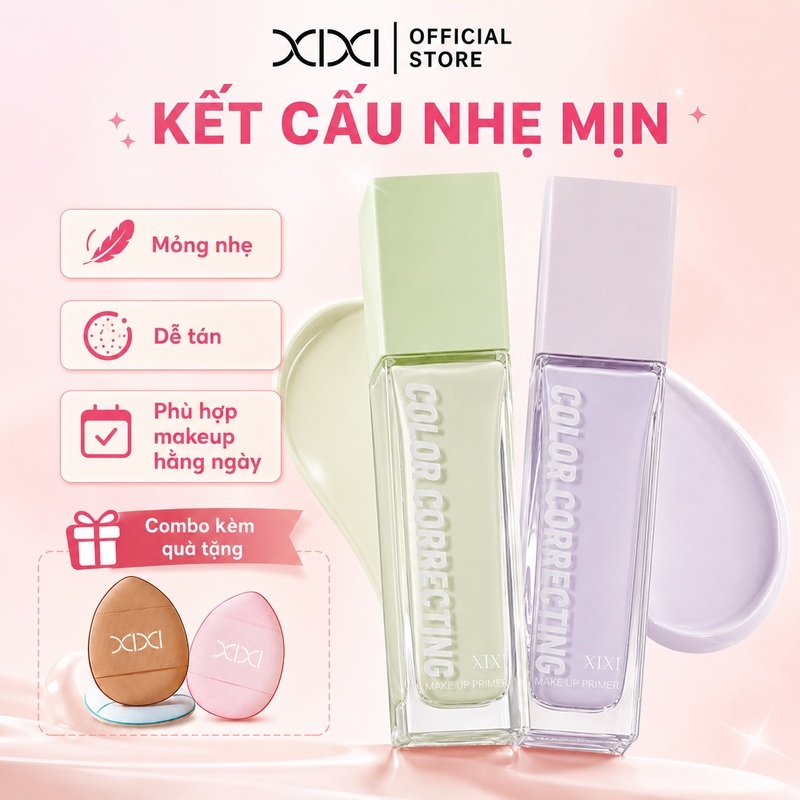 Kem lót hiệu chỉnh sắc da XIXI D555 — Chất kem mỏng nhẹ, cấp ẩm, tạo lớp nền mịn màng và tự nhiên.
