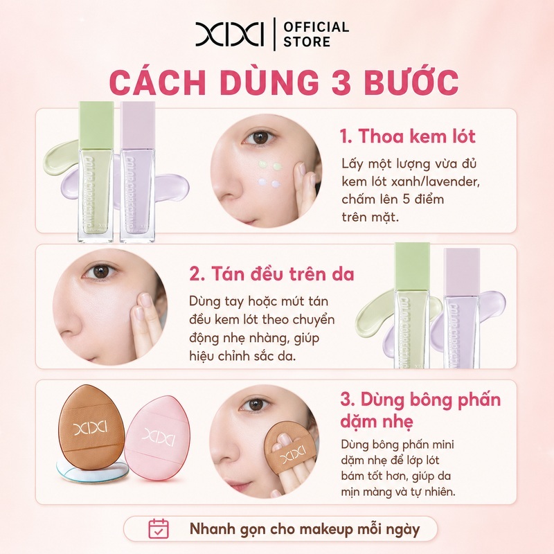 Kem lót hiệu chỉnh sắc da XIXI D555 — Chất kem mỏng nhẹ, cấp ẩm, tạo lớp nền mịn màng và tự nhiên.