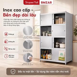 Tủ bếp inox Kệ đựng đồ đa năng nhà bếp Kệ tủ đa năng Cửa trượt chống bụi và chống trượt