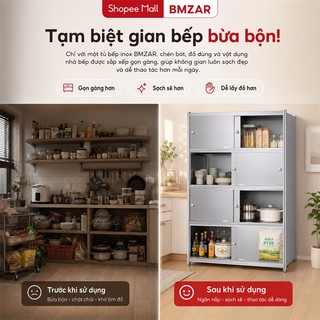 Tủ bếp inox Kệ đựng đồ đa năng nhà bếp Kệ tủ đa năng Cửa trượt chống bụi và chống trượt