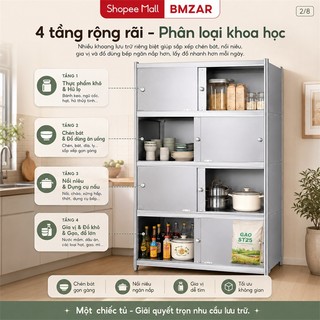 Tủ bếp inox Kệ đựng đồ đa năng nhà bếp Kệ tủ đa năng Cửa trượt chống bụi và chống trượt