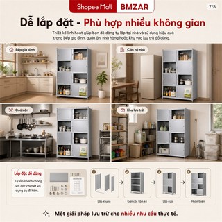 Tủ bếp inox Kệ đựng đồ đa năng nhà bếp Kệ tủ đa năng Cửa trượt chống bụi và chống trượt