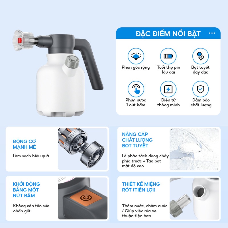 Bình xịt phun bọt cầm tay tự động 2L,máy phun bọt tuyết rửa xe,tưới cây, phun xịt đa năng dễ sử dụng