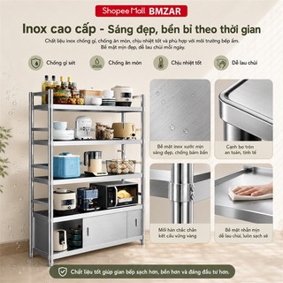 Kệ inox nhà bếp Cao Cấp Để Sàn có hàng rào Tủ Bếp Inox Chịu Lực Tốt Mỗi tầng có 2 thanh đỡ