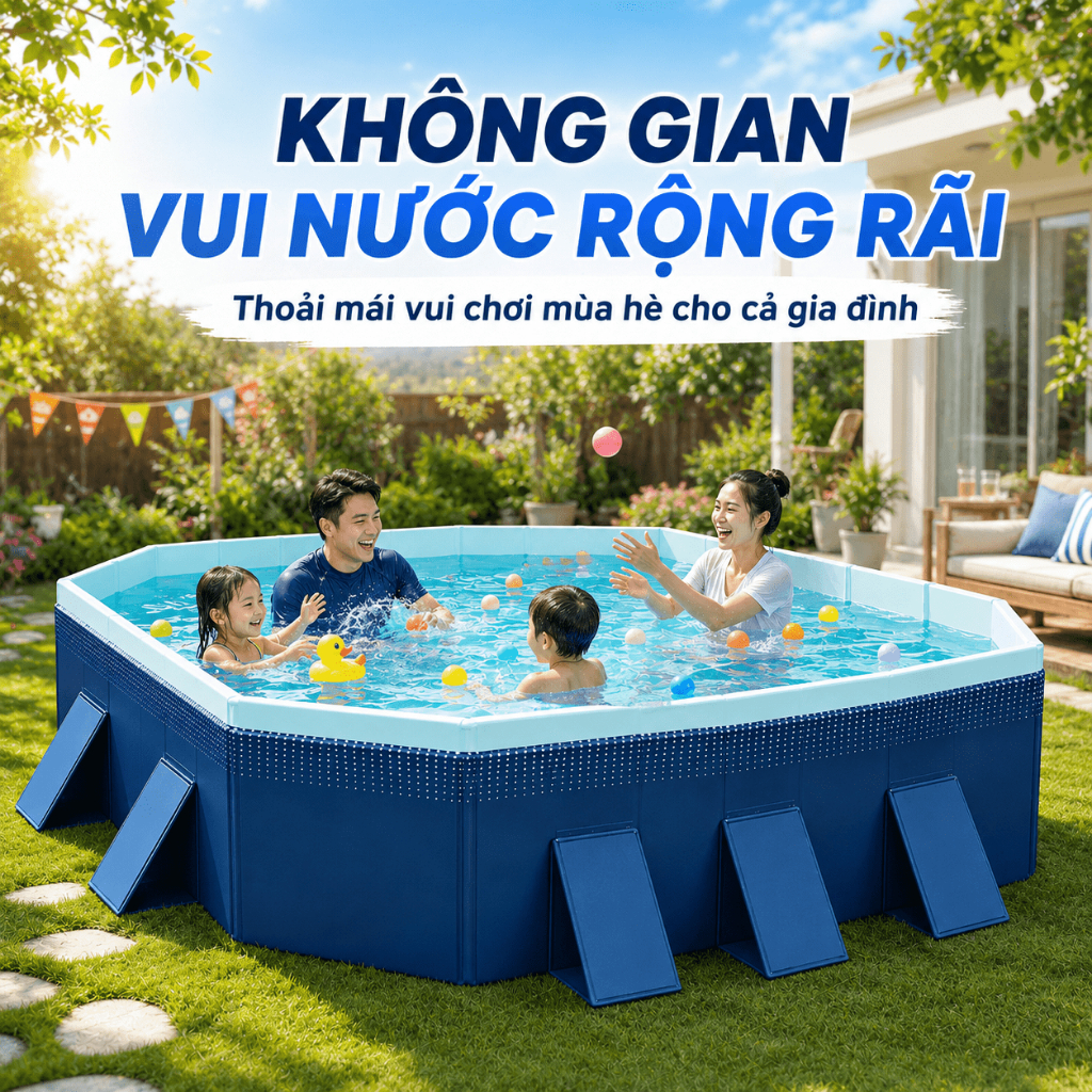 WTHB bể bơi ngoài trời cho gia đình – loại lớn, gấp gọn, không cần bơm hơi, phù hợp 1-10 người, không cần máy bơm