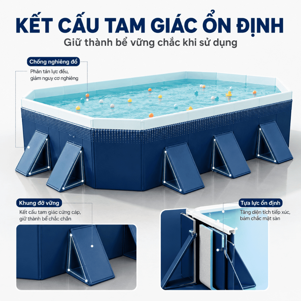 WTHB bể bơi ngoài trời cho gia đình – loại lớn, gấp gọn, không cần bơm hơi, phù hợp 1-10 người, không cần máy bơm