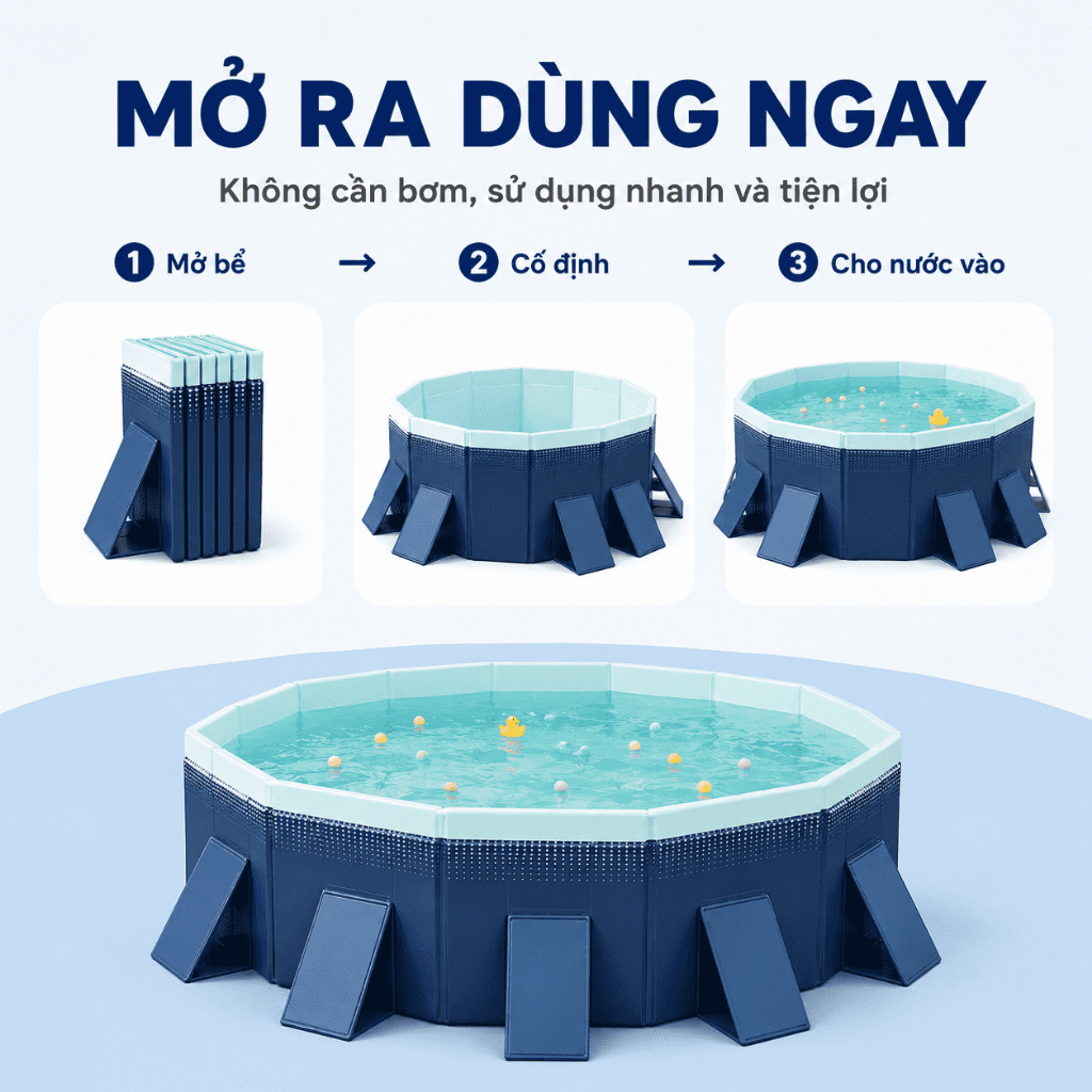 WTHB bể bơi ngoài trời cho gia đình – loại lớn, gấp gọn, không cần bơm hơi, phù hợp 1-10 người, không cần máy bơm