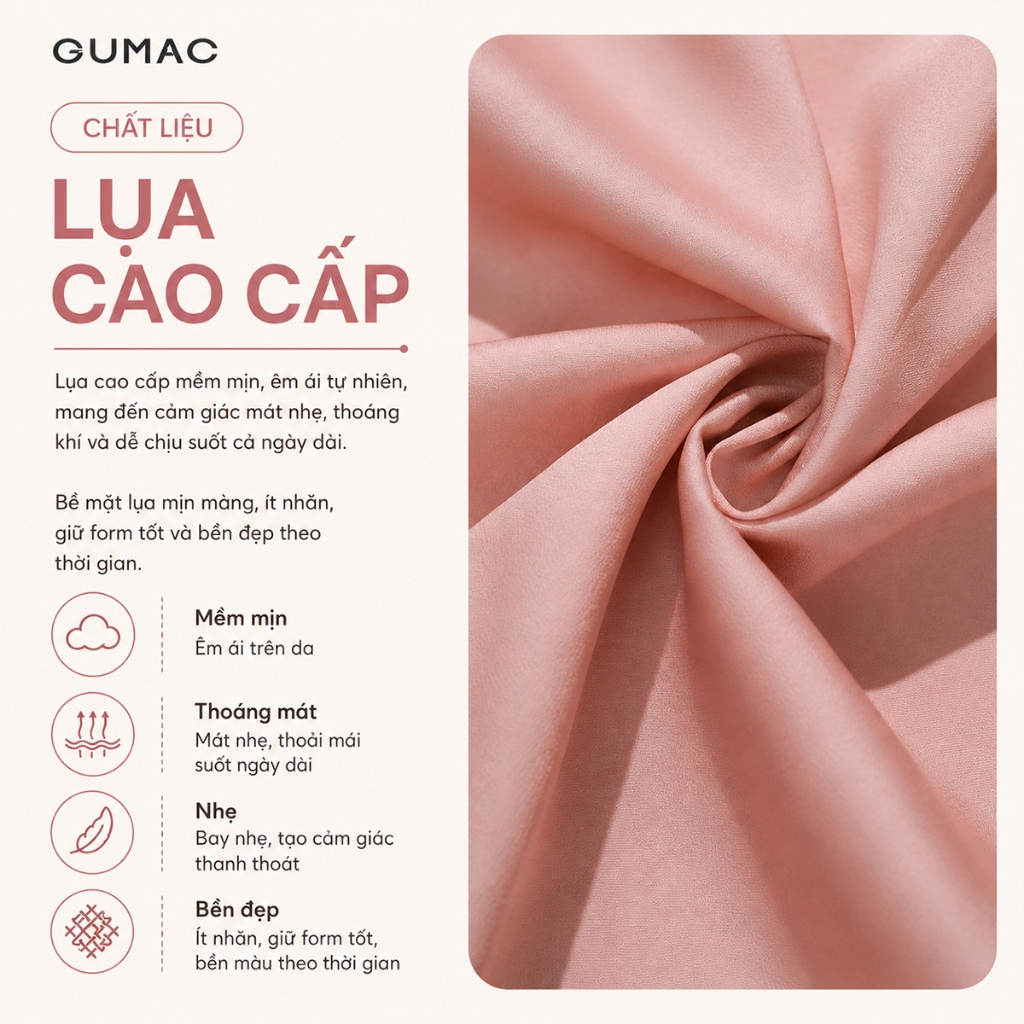 Áo Sơ Mi Nữ Công Sở GUMAC Tay Ngắn Áo Kiểu Nữ Lụa Ngọc Trai Cao Cấp Đi Học Đi Làm AE04036