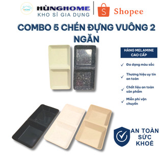 [Kho sỉ] COMBO 5 Chén Đựng Gia Vị Bằng Nhựa Melamine Vuông 2 Ngăn - Hùng Home