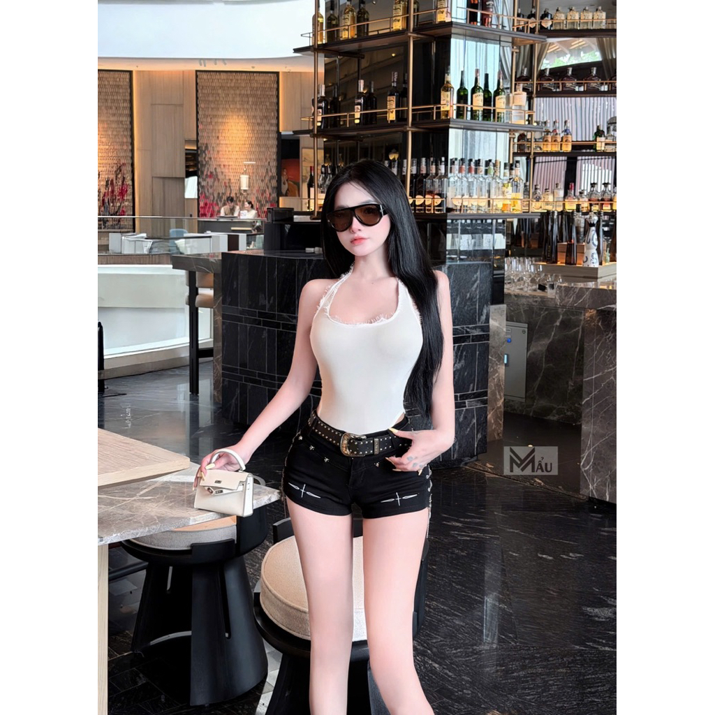 Áo body suit cổ U ngắn bánh bèo xinh iu