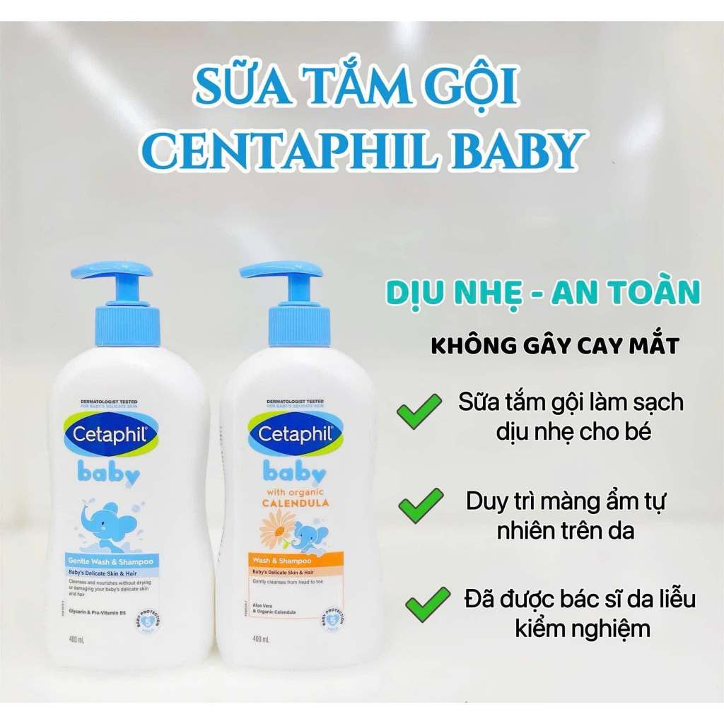 Sữa tắm gội Cetaphil Baby Wash & Shampoo 2in1 400ml Dịu nhẹ an toàn cho bé sơ sinh Chính Hãng