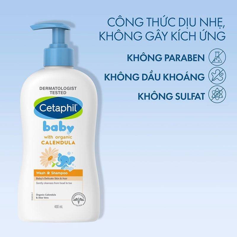 Sữa tắm gội Cetaphil Baby Wash & Shampoo 2in1 400ml Dịu nhẹ an toàn cho bé sơ sinh Chính Hãng