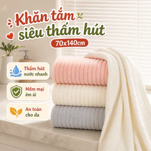 Khăn tắm siêu thấm hút nước ECO, khăn mặt sợi cuộn to chất liệu sợi Microfiber kích thước 70x140cm