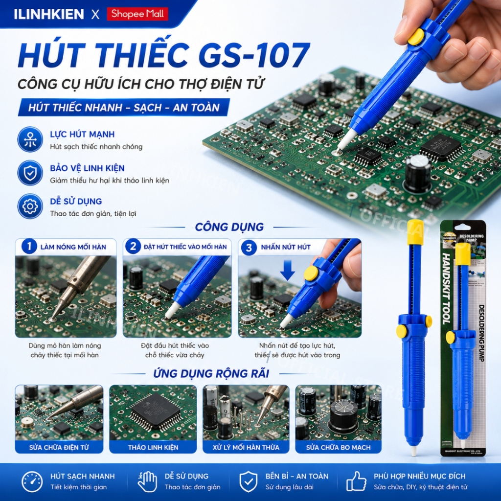 Hút thiếc hàn loại to GS-107 lực hút mạnh chất lượng tốt ilinhkien