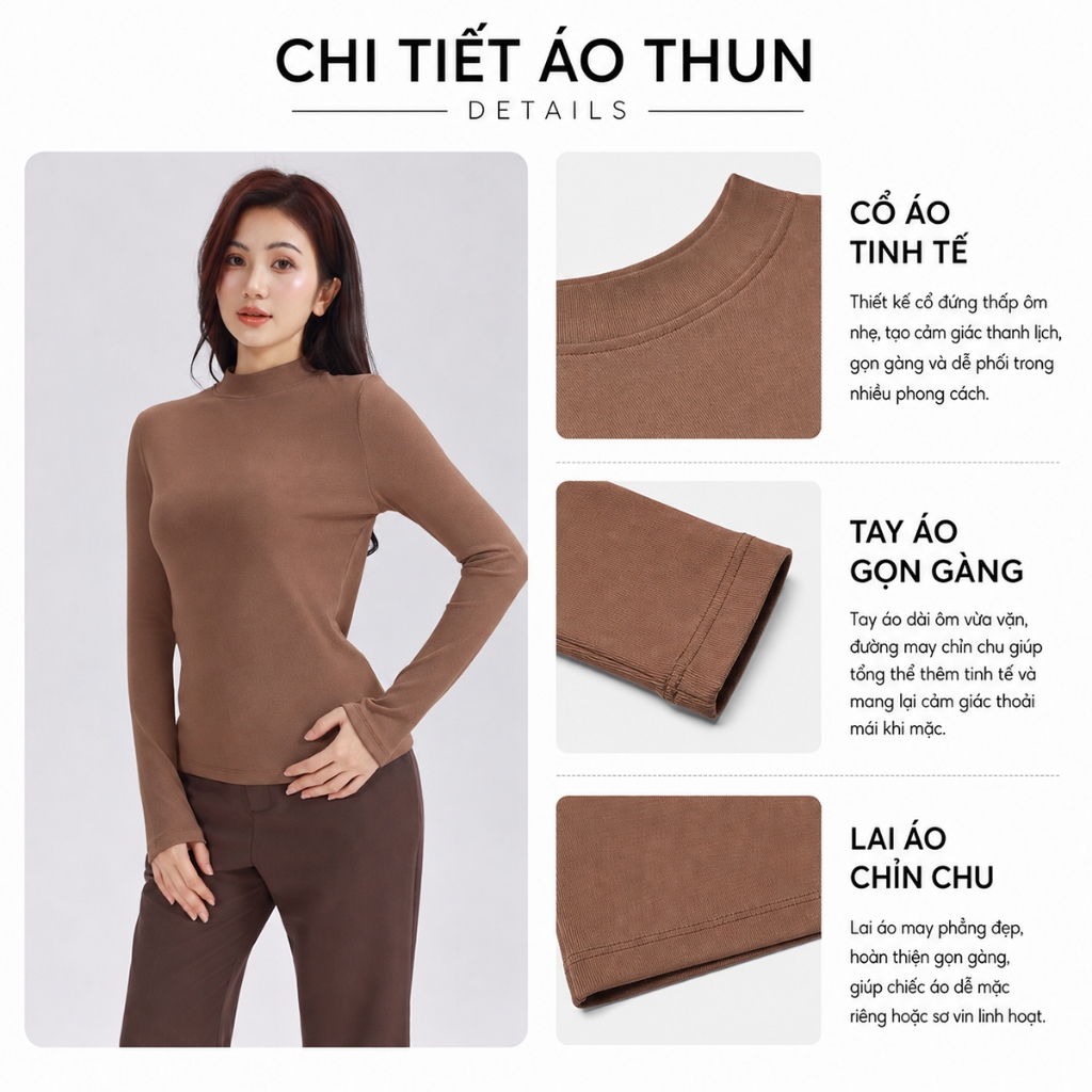 Áo Thun Nữ Dài Tay GUMAC Form Slim Cổ Cao Ôm Vừa Tôn Dáng Chống Nắng LATE0927