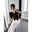 Bộ quần dài áo crop 2 màu đen - trắng A1726