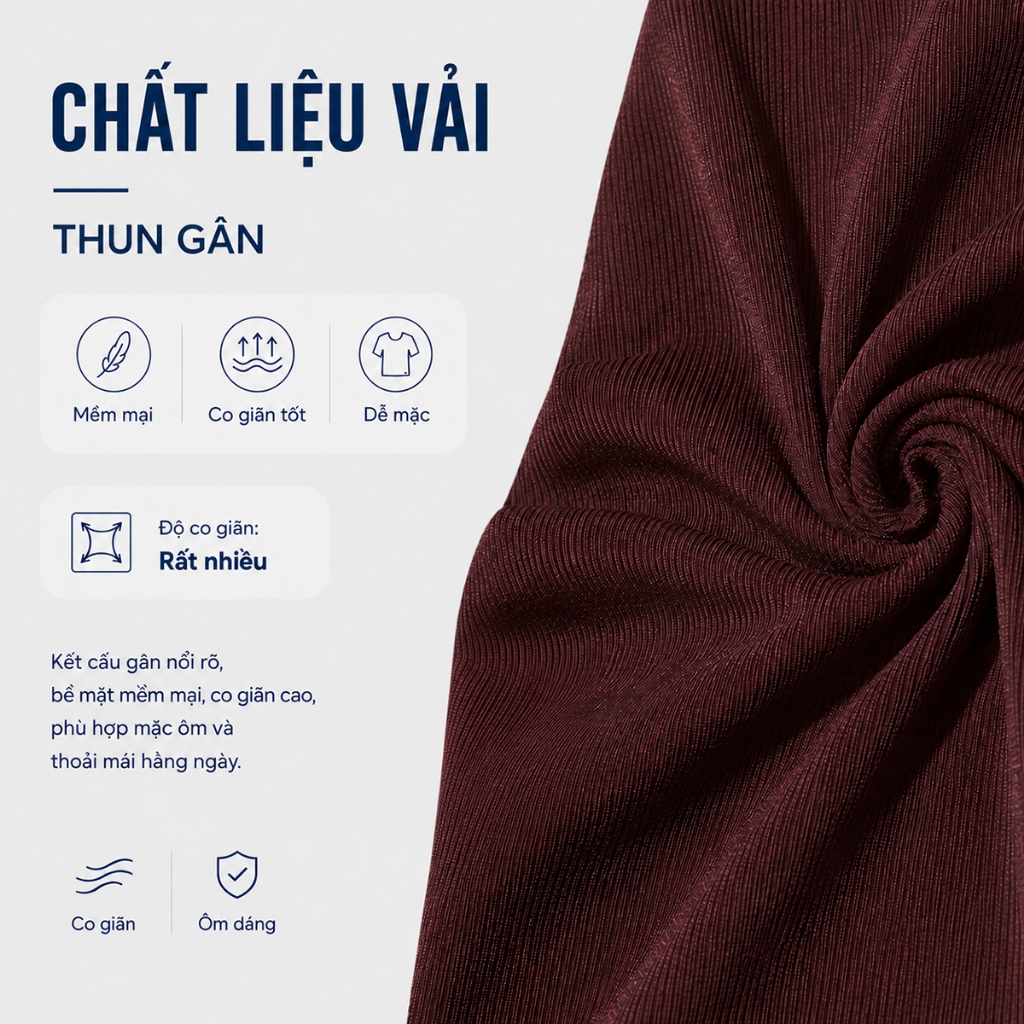 Áo Thun Cổ Lọ Nữ GUMAC Áo Thun Gân Tay Ngắn Phom Ôm Co Giãn Nhiều Tôn Dáng LATE1111