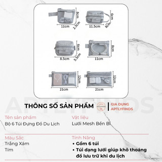 Bộ 6 Túi Đựng Đồ Du Lịch Lưới Mesh APTLYFINDS Túi Đựng Phụ Kiện Cao Cấp, Tiện Lợi, Bền Bỉ Khô Thoáng