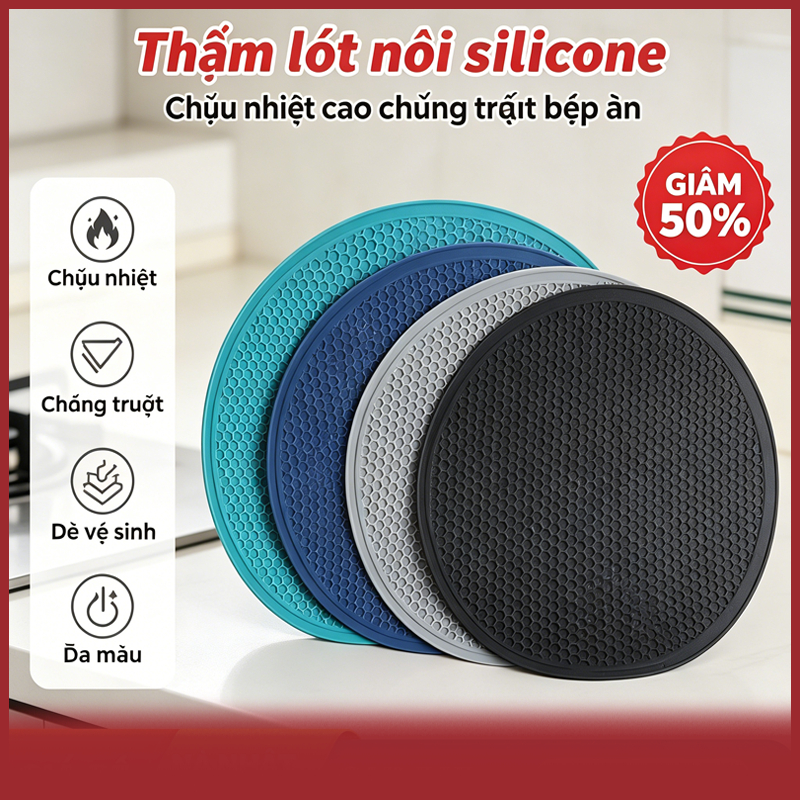 lót nồi chống nóng Tấm lót nồi bằng silicon 29.5cm Tấm lót cách nhiệt hình tròn cỡ lớn chịu nhiệt 500°C