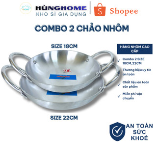 [Kho Sỉ] Combo  Chảo Nhôm Hai Quai 18-22- CM Sâu Lòng Hàng Rẻ Bền Đẹp, Xào Nấu Đủ Món - Hùng home