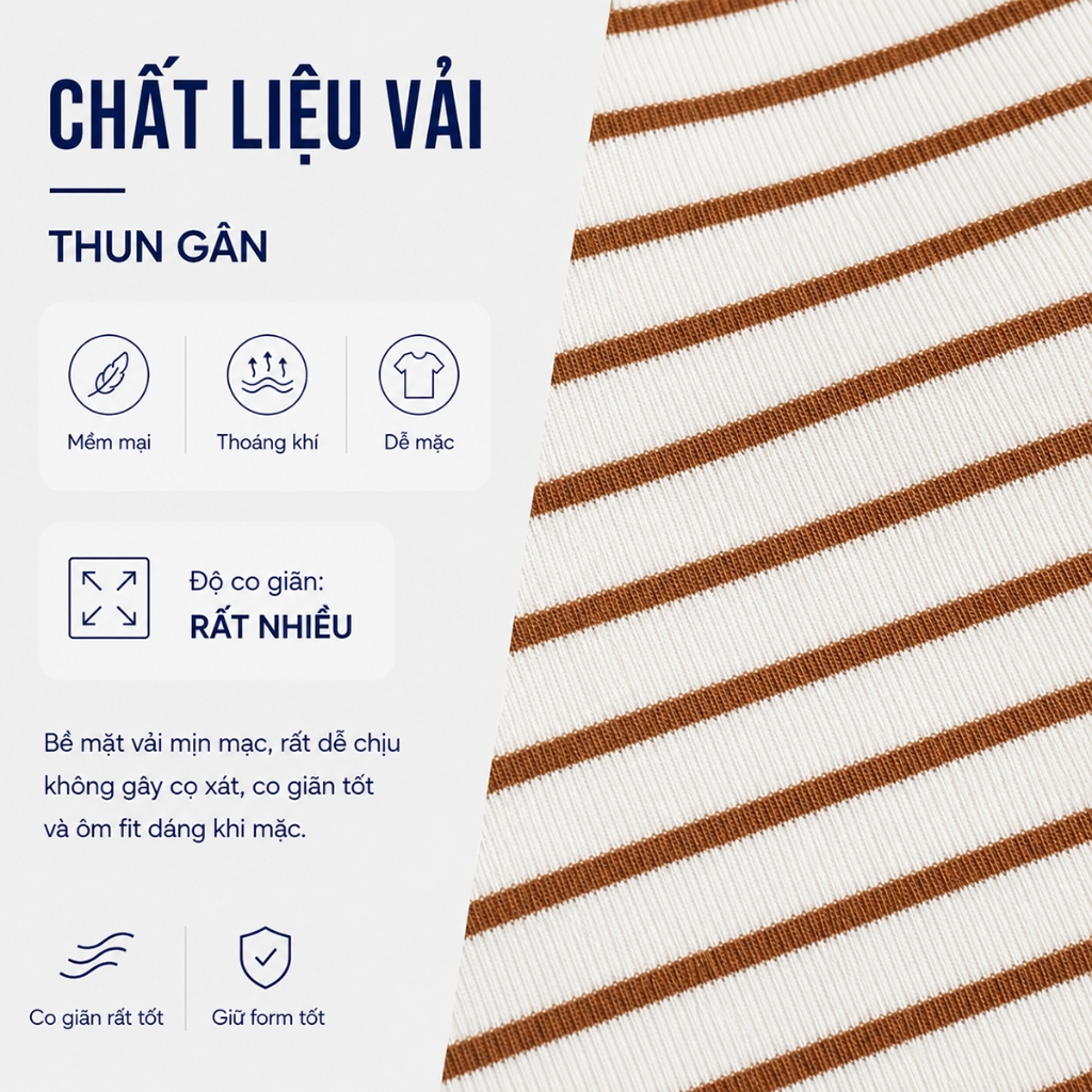Áo Thun Cổ Vuông Nữ GUMAC Áo Phông Kẻ Sọc Ngang Dáng Ôm Chất Thun Gân Co Giãn LATG0407