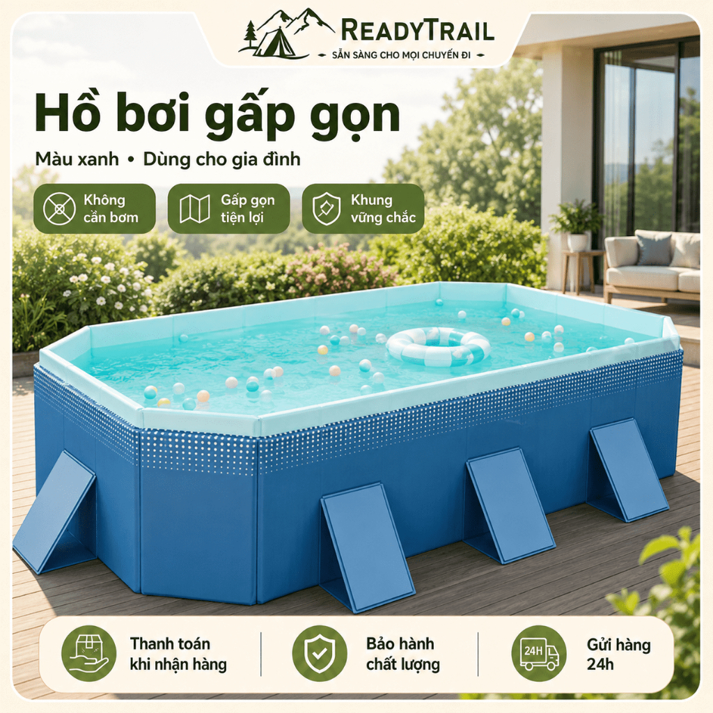 WTHB bể bơi ngoài trời cho gia đình – loại lớn, gấp gọn, không cần bơm hơi, phù hợp 1-10 người, không cần máy bơm