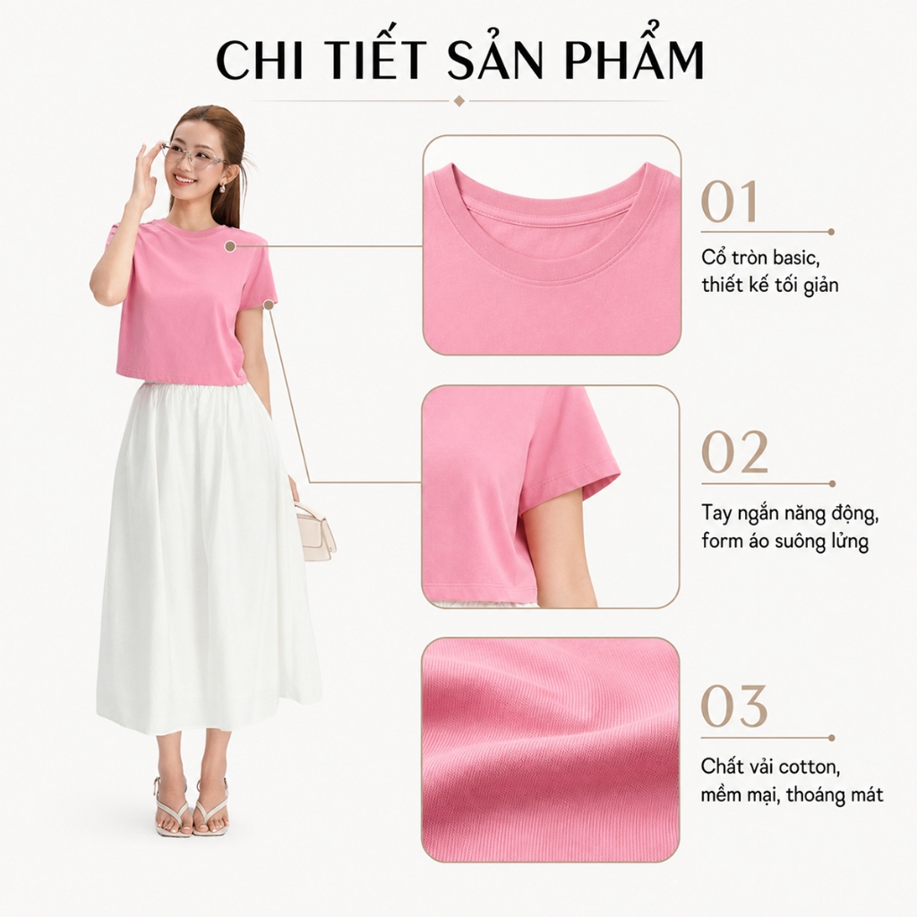 Áo Thun Nữ GUMAC Áo Phông Suông Dáng Lửng Croptop Trơn Cơ Bản Basic Cotton Mềm Mịn Thoáng Mát LATG06097