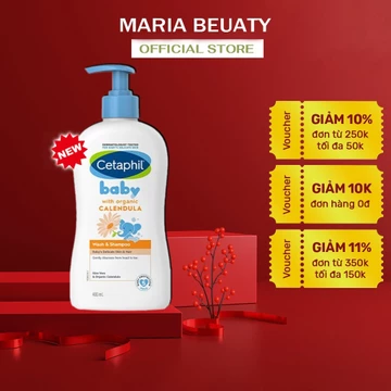 Sữa tắm gội toàn thân cho bé Cetaphil Wash & Shampoo 400ml Làm mềm min làn da cho bé sơ sinh