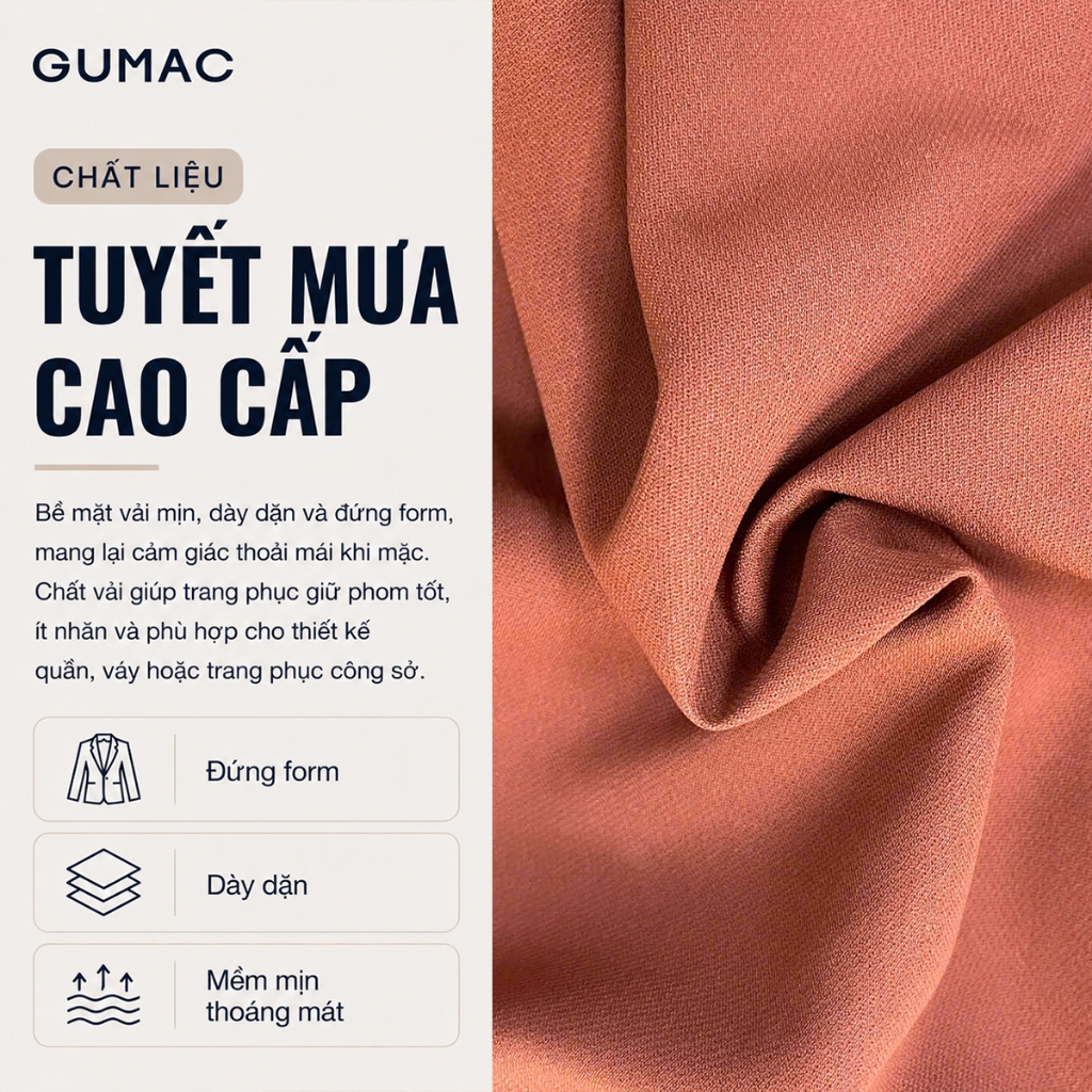 Đầm Chữ A Nữ GUMAC Váy Công Sở Phối Nơ Cổ Tôn Dáng Vải Tuyết Mưa Cao Cấp Đi Chơi Dạo Phố LDE0614