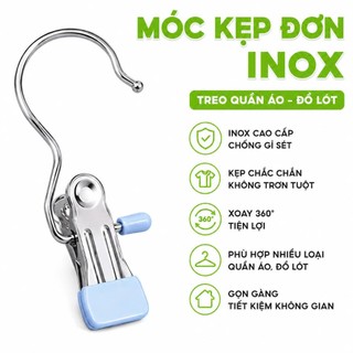 Móc Kẹp Đơn Inox Treo Quần Áo Chống Gió Xoay 360 Độ GD84 - Móc Phơi Đồ Lót Tất Đồ Nhỏ Gọn Gàng
