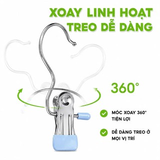 Móc Kẹp Đơn Inox Treo Quần Áo Chống Gió Xoay 360 Độ GD84 - Móc Phơi Đồ Lót Tất Đồ Nhỏ Gọn Gàng