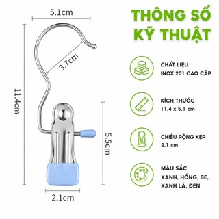 Móc Kẹp Đơn Inox Treo Quần Áo Chống Gió Xoay 360 Độ GD84 - Móc Phơi Đồ Lót Tất Đồ Nhỏ Gọn Gàng