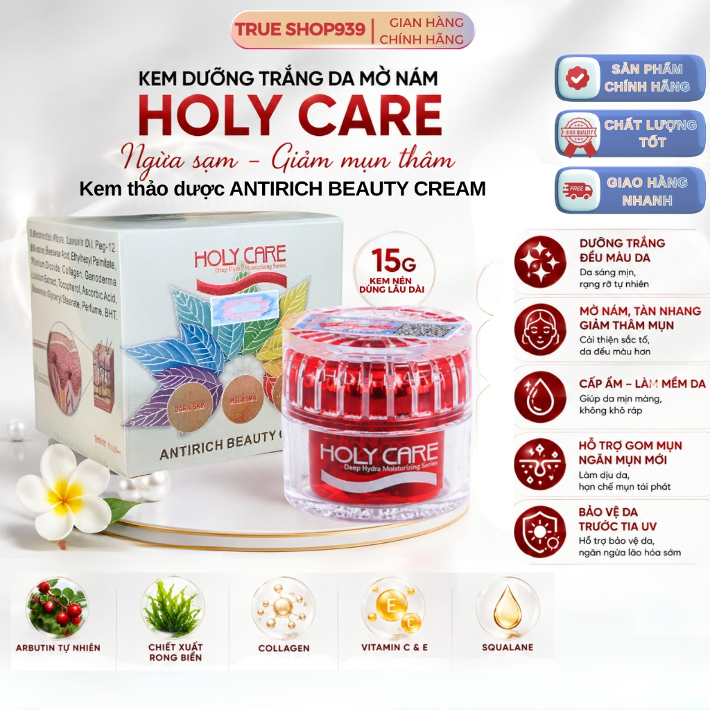 Kem Dưỡng Trắng Da Mờ Nám Thâm Sạm ANTIRICH BEAUTY CREAM HOLY CARE 15G